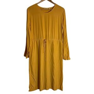 Uniqlo Long Sleeve Mustard Dress W/ Drawstring Waist Size & Liner Small